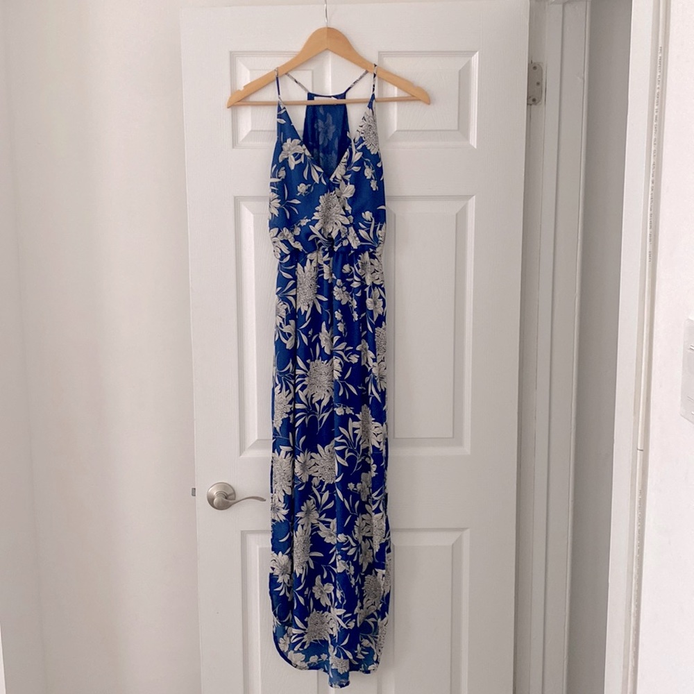 Blue Floral Print Midi Dress